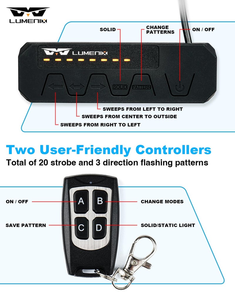 LUMENIX Grille Strobe Lights Kits for Trucks w/Controller, 8PCs High-Intensity LED Deck | Surface Mount Emergency Construction Vehicles Snowplow Towing Side Marker Flashing Warning Light- White Amber - Image 4