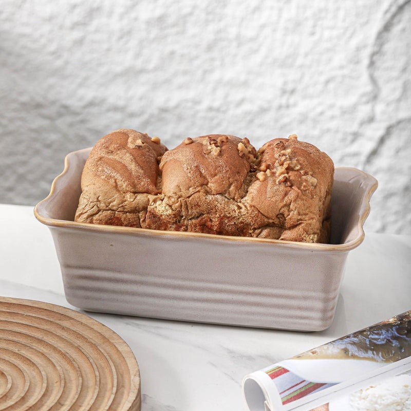 HVH Ceramic Loaf Pan for Baking Bread, Rectangular Baking Bread Loaf Pan, 9 x 5 inch Bread Pan, Bread Baking Pan for Cooking, Wave Series, Farmhouse Style (Sand Color) - Image 5