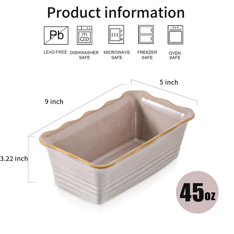 HVH Ceramic Loaf Pan for Baking Bread, Rectangular Baking Bread Loaf Pan, 9 x 5 inch Bread Pan, Bread Baking Pan for Cooking, Wave Series, Farmhouse Style (Sand Color) - Image 4