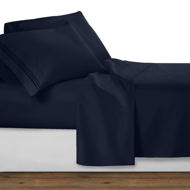 Clara Clark Bed Sheets  Premier 1800 Series 4 Piece Bed Sheet Set  Deep Pocket  Wrinkle  Fade  Stain Resistant  Luxury Soft Bedding Sheets & Pillowcases  Split King  Navy Blue - Image 1