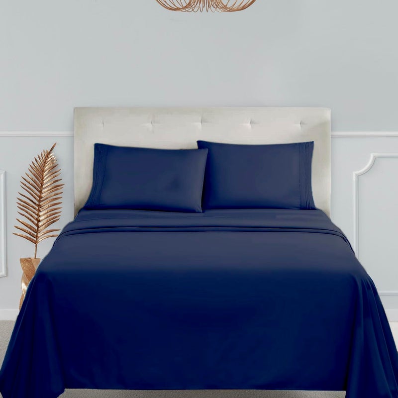 Clara Clark Bed Sheets  Premier 1800 Series 4 Piece Bed Sheet Set  Deep Pocket  Wrinkle  Fade  Stain Resistant  Luxury Soft Bedding Sheets & Pillowcases  Split King  Navy Blue - Image 2