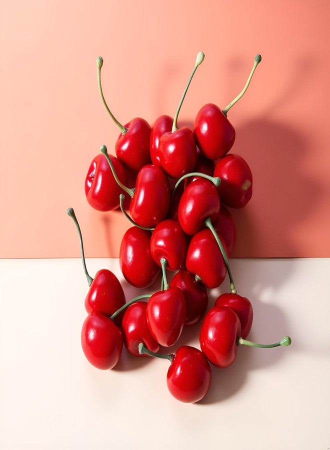 Wentoenapp 20Pcs Artificial Cherries, Lifelike Cherry Ornament Mini Cherry Model Photography Accessories Mini Faux Home Decor, Artificial Fruit, Decorations (Red) - Image 5