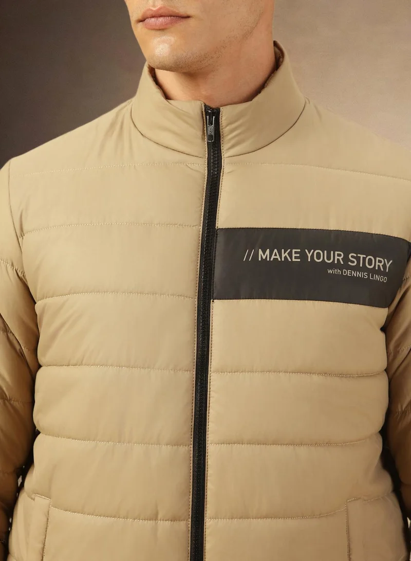 Dennis Lingo Men's Khaki 100% Polyester Solid Regular Fit Jacket