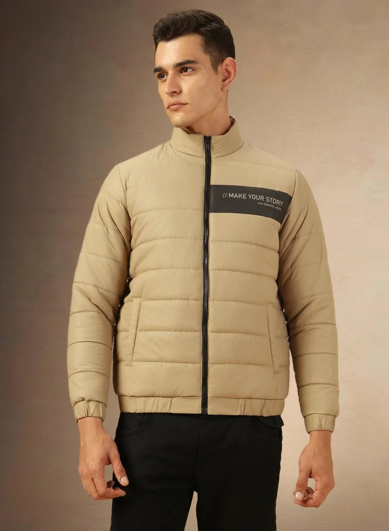 Dennis Lingo Men's Khaki 100% Polyester Solid Regular Fit Jacket