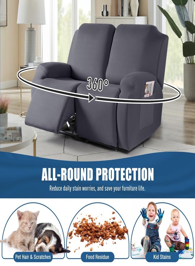 TAOCOCO غطاء أريكة استرخاء من TAOCOCO، قطعتان من قماش البوليستر المطاطي، غطاء أريكة لشخصين قابل للإمالة، واقي أثاث ناعم قابل للغسل مع جيوب (مقعدين، رمادي داكن) - Image 3