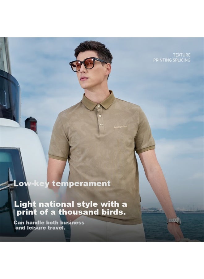 DANCING WOLVES Dancing With Wolves Summer Cool-feeling All-over Short-sleeve Polo Shirt For Men, 701 Khaki, L - Image 3