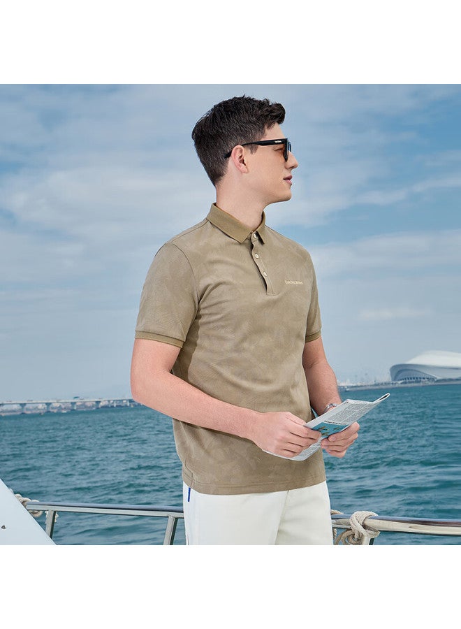 DANCING WOLVES Dancing With Wolves Summer Cool-feeling All-over Short-sleeve Polo Shirt For Men, 701 Khaki, L - Image 5