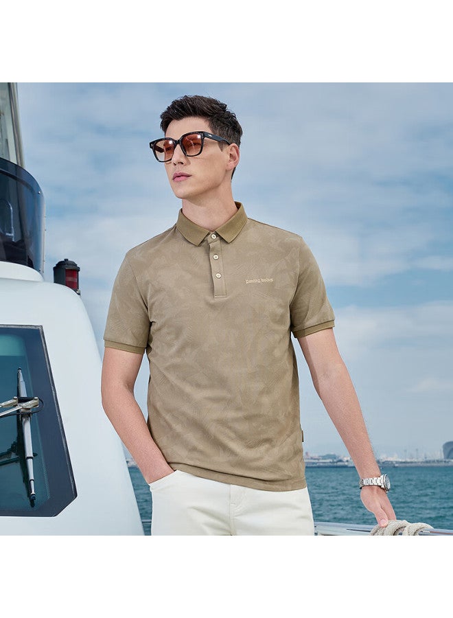 DANCING WOLVES Dancing With Wolves Summer Cool-feeling All-over Short-sleeve Polo Shirt For Men, 701 Khaki, L - Image 4