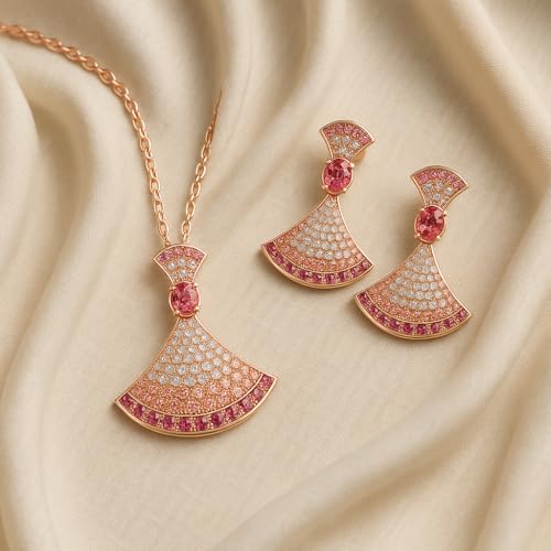 Mahi Elegant Pink and White Crystals Studded Shell Shaped Pendant Neclace Set for Women (NL1103861ZPin) - Image 2