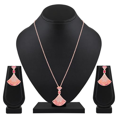 Mahi Elegant Pink and White Crystals Studded Shell Shaped Pendant Neclace Set for Women (NL1103861ZPin) - Image 3