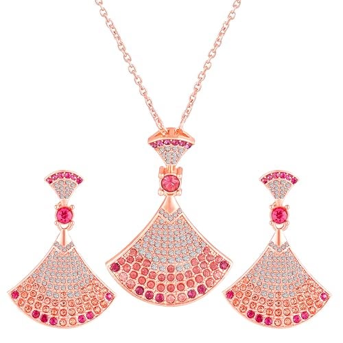 Mahi Elegant Pink and White Crystals Studded Shell Shaped Pendant Neclace Set for Women (NL1103861ZPin) - Image 1