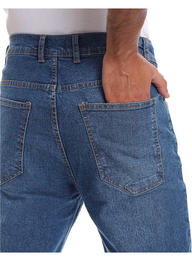 Andora Rounded Pockets Casual Straight Jeans Pants _ Denim Blue - Image 3