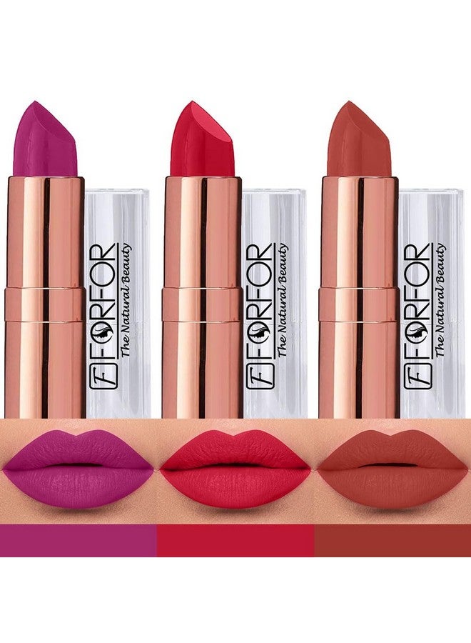 FORFOR Antique Velvet Matte Texture Smooth Finish Lipstick Gift set combo pack 3 for Women Enriched Shea Butter, Vitamin- E & Jojoba oil - Image 1