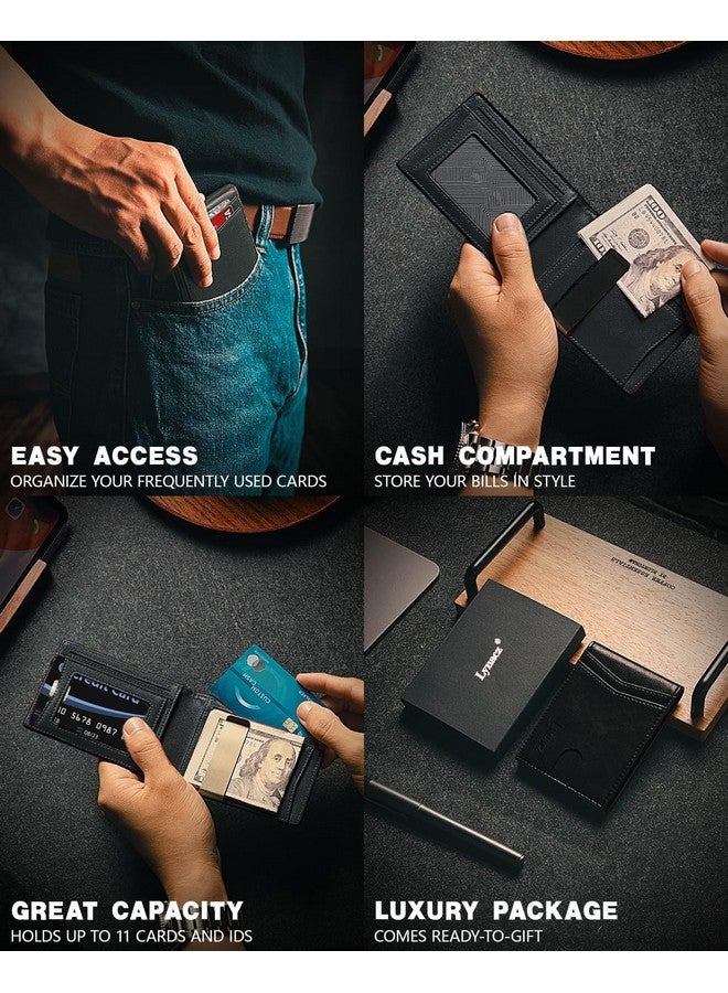 Lynacz Slim Wallet for Men Bifold Leather with 12 Card Slots ID Window Money Clip Thin and Compact Design Ideal Gift for Dad Husband Boyfriend Birthday or Christmas Black - Image 2