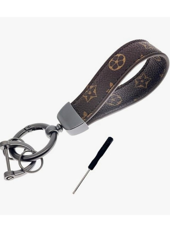 Beauenty Genuine Leather Car Keychain, Universal Key Fob Keychain Leather Key Chain Holder for Men and Women, 360 Degree Rotatable, with Anti-lost D-ring,2 Keyrings - Image 1