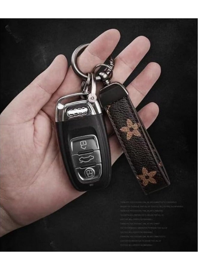 Beauenty Genuine Leather Car Keychain, Universal Key Fob Keychain Leather Key Chain Holder for Men and Women, 360 Degree Rotatable, with Anti-lost D-ring,2 Keyrings - Image 2