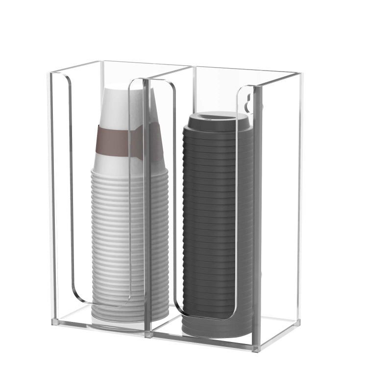 Richboom Acrylic Coffee Cup and Lid Storage Organizer Holder, 2 Compartments, Clear - Image 3