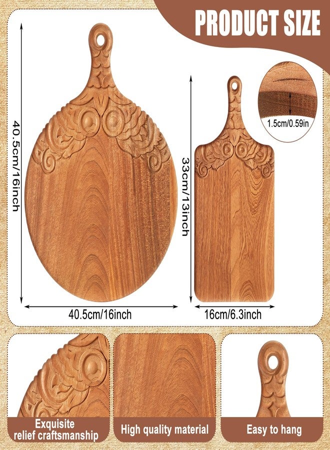 LemonRoad 2 Pcs Wood Chopping and Serving Tray Carved Cutting Board with Handle Kitchen Charcuterie Board Butcher Block Serving Tray for Cheese Meat Fruit Pizza Bread Baking 16 x 12 Inch, 14 x 10 inch - Image 2