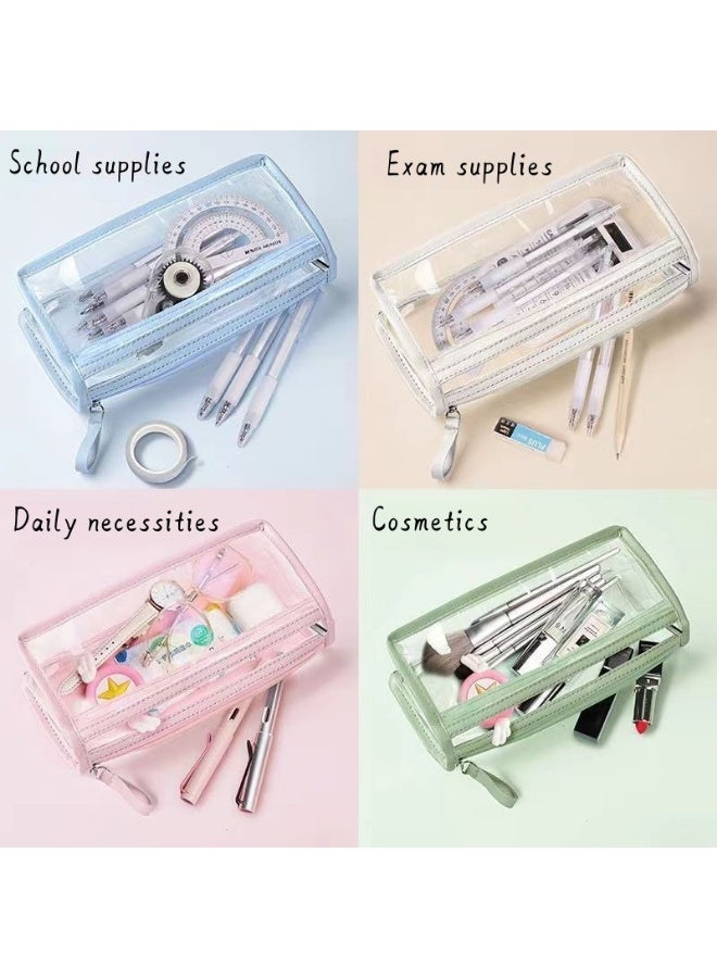 Clear Pencil Case Bag Pen Holder Stationery Dual Zipper Organizer Makeup Pouch for School Office Travel(Pink,Blue) - Image 4