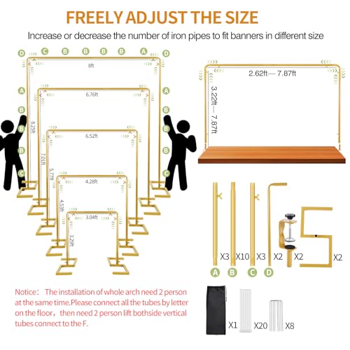 WellSign 8.2FT Square Arch Backdrop Stand,Metal Gold Backdrop Stand Heavy Duty Adjustable,Extra 2 Clamps Change Over The Table Rod Stand,Wedding Balloon Arch Stand for Valentine Parties Decoration - Image 4