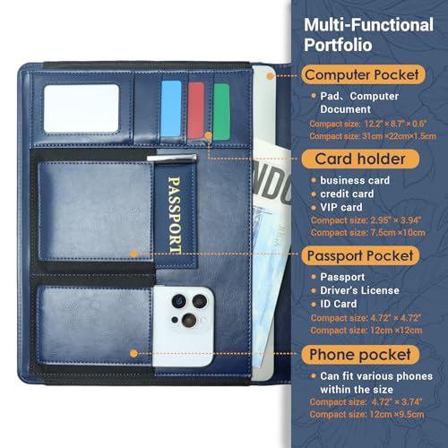 FORTAVEM Embossed Professional Trifold Padfolio with Magnetic Closure – A4 Letter Portfolio Organizer for Business Meetings, Interviews & Presentations, Document Folder with Notepad Holder Blue - Image 3