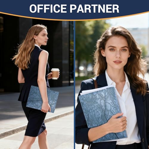 FORTAVEM Embossed Professional Trifold Padfolio with Magnetic Closure – A4 Letter Portfolio Organizer for Business Meetings, Interviews & Presentations, Document Folder with Notepad Holder Blue - Image 5