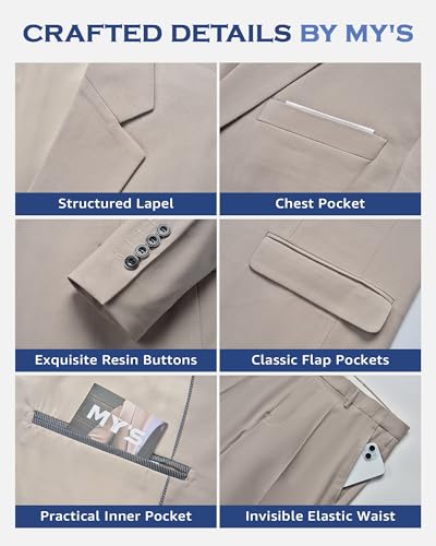 MYS MY'S Men's 3 Piece Slim Fit Suit Set, One Button Solid Jacket Vest Pants with Tie Deep Blue - Image 3