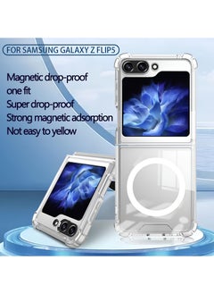 Magnetic Samsung Galaxy Z Flip 5 Magnetic Clear Case Cover, Compatible with Magsafe Card Wallet and Wireless Charger, Transparent Shockproof and Drop-Proof Anti-Yellowing Case (Samsung Galaxy Z Flip5)  - Image 3