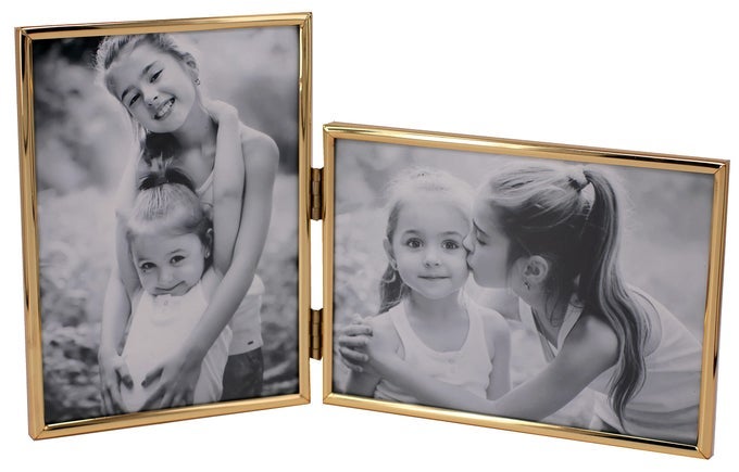 VERTICAL HORIZONTAL COMBO DOUBLE 4 BY 6 INCH METAL FOLDING PICTURE FRAMES1 LANDSCAPE AND 1 PORTRAIT STYLE MODERN GOLD