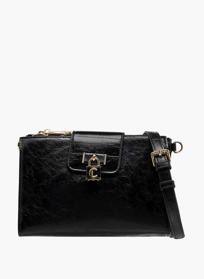 Le Confort Women Textured Crossbody Bag with Detachable Strap and Zip Closure