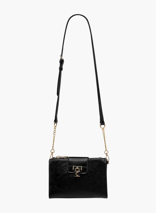 Le Confort Women Textured Crossbody Bag with Detachable Strap and Zip Closure
