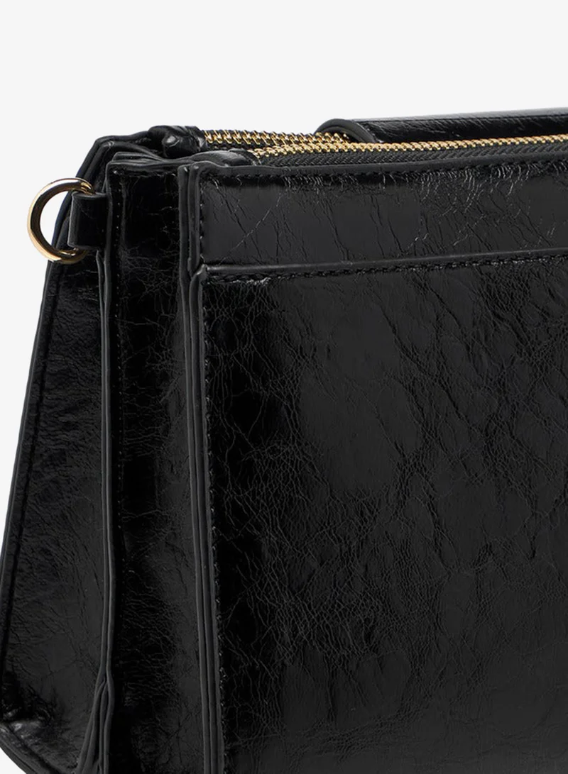 Le Confort BLACK Women Textured Crossbody Bag with Detachable Strap and Zip Closure for Women | Best Price UAE