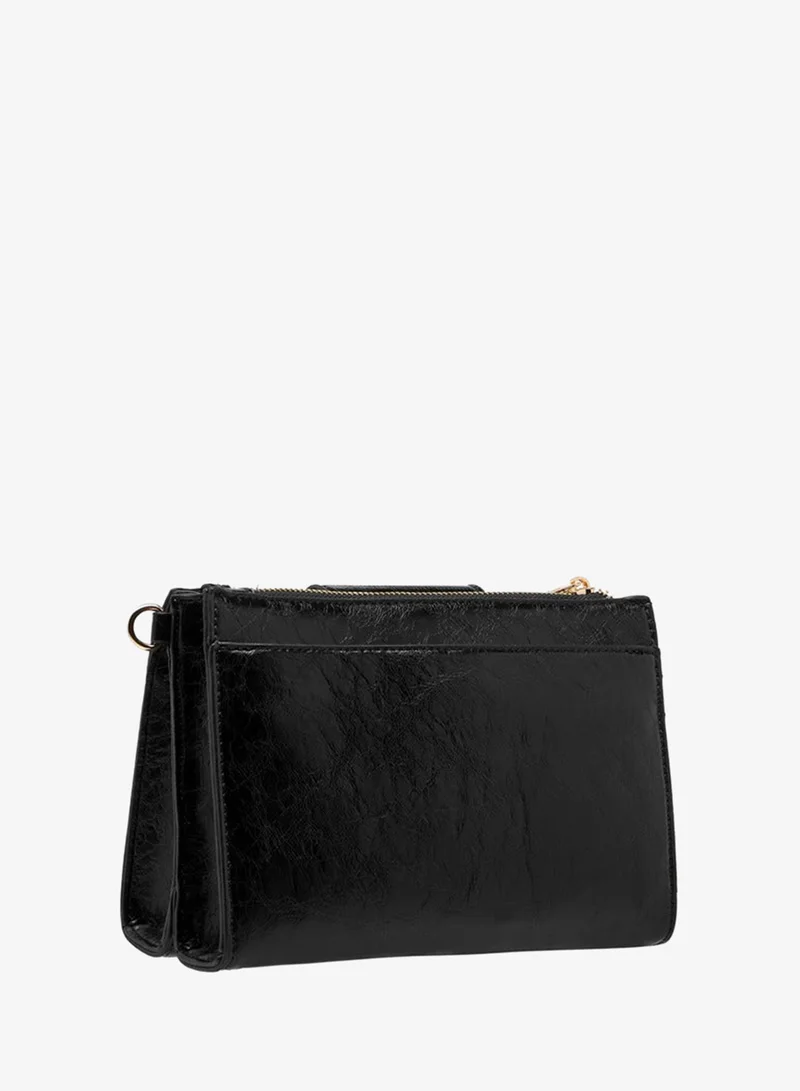 Le Confort BLACK Women Textured Crossbody Bag with Detachable Strap and Zip Closure for Women | Best Price UAE