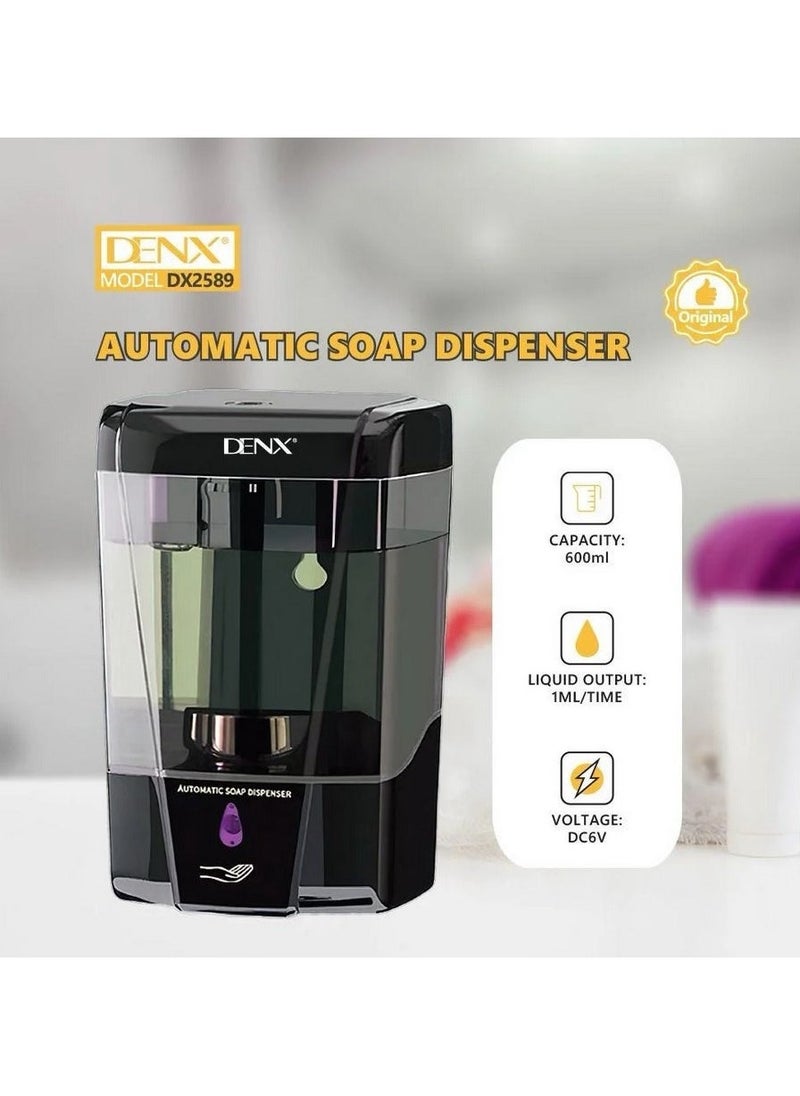 Denx Touch-Free Soap Dispenser, Hand Sanitizer Dispenser, Wall Mounted Electric Sensor Pump Battery Operated For Hospital Airport Kitchen Bathroom Hotel (Black) - Image 1