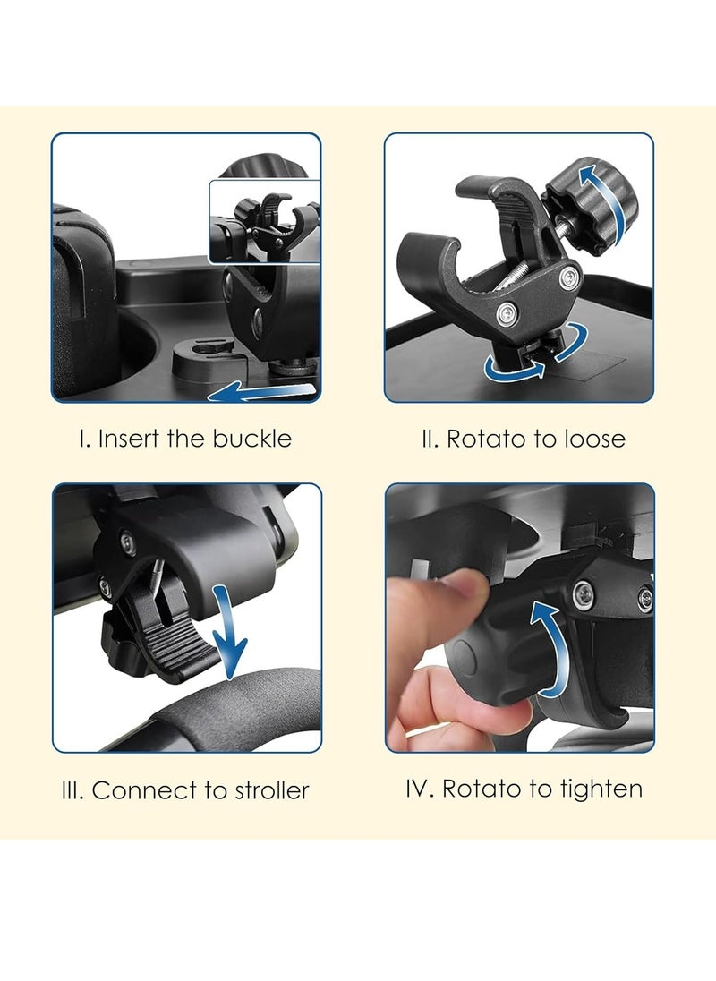 Generic - 3 in 1 Universal Stroller Snack Tray, Universal Snack Tray with Cup Holder Phone Holder for Stroller, Non Slip Clip Firmly Grip Stroller Bar, Stroller Tray for Watch Video On The Go - Image 1