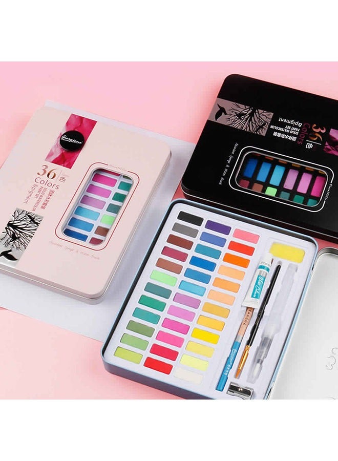 48 Colors Solid Watercolors Paints Set Pigment Drawing Painting With Water Brush Paintbrush Pencil Sponge Watercolor Paper For Artists Beginners Students Adults Pink - Image 2