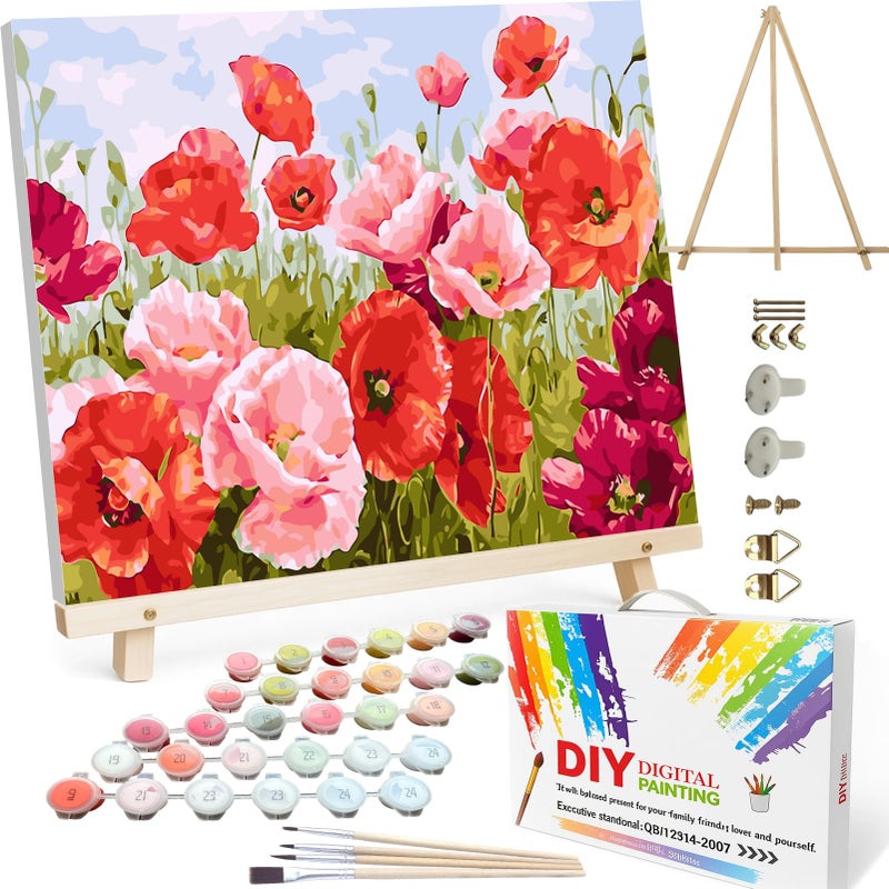 BAISITE Paint by Numbers Kit for Adults Beginners,20" Wx16 L Canvas for Painting Kits for Adults in Colorful Box Poppy Flowers-BSC001-Already Stretched on a Wooden Frame - Image 1