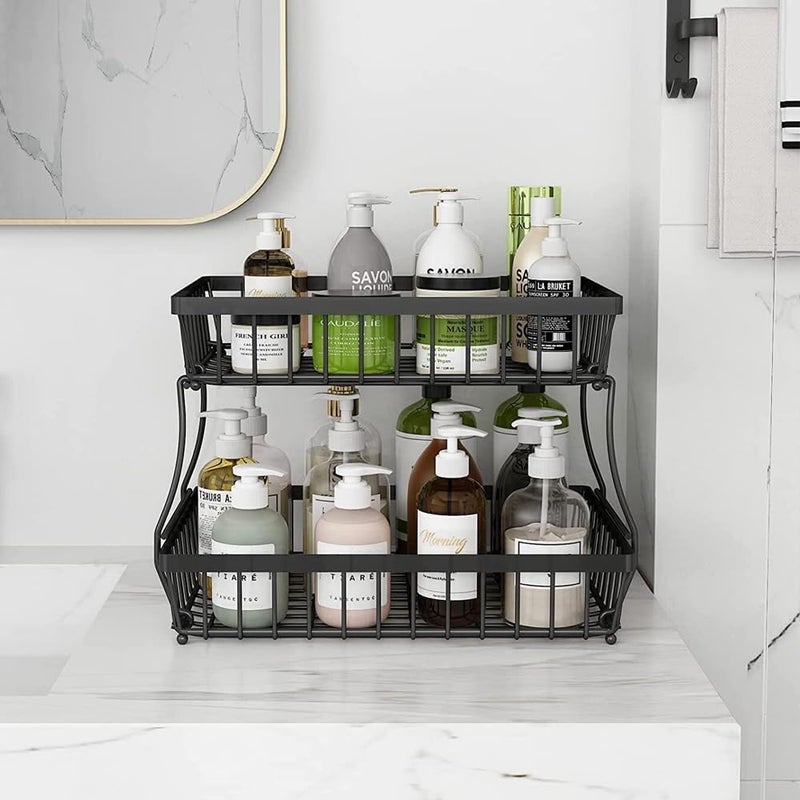 Kitwe 2 Tier Countertop Fruit Basket Bowl for Kitchen Counter Fruits Veggies Snack Storage Holder Stand Rack Organizer Detachable Metal Wire Bread Tray - Image 1