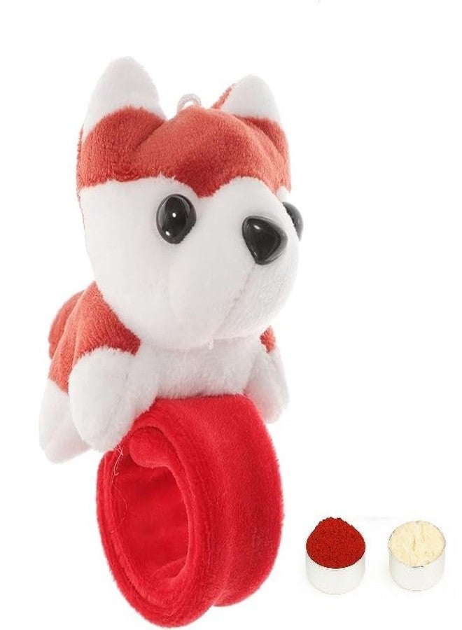 El Regalo Kids Rakhi - Cute Animal Plush Slap Band Rakhi for Boys & Girls | Panda, Shark, Dinosaur & More with Roli Chawal & Rakshabandhan Card | Fun Cartoon Soft Slap Bands for Children (husky puppy Red) - Image 1
