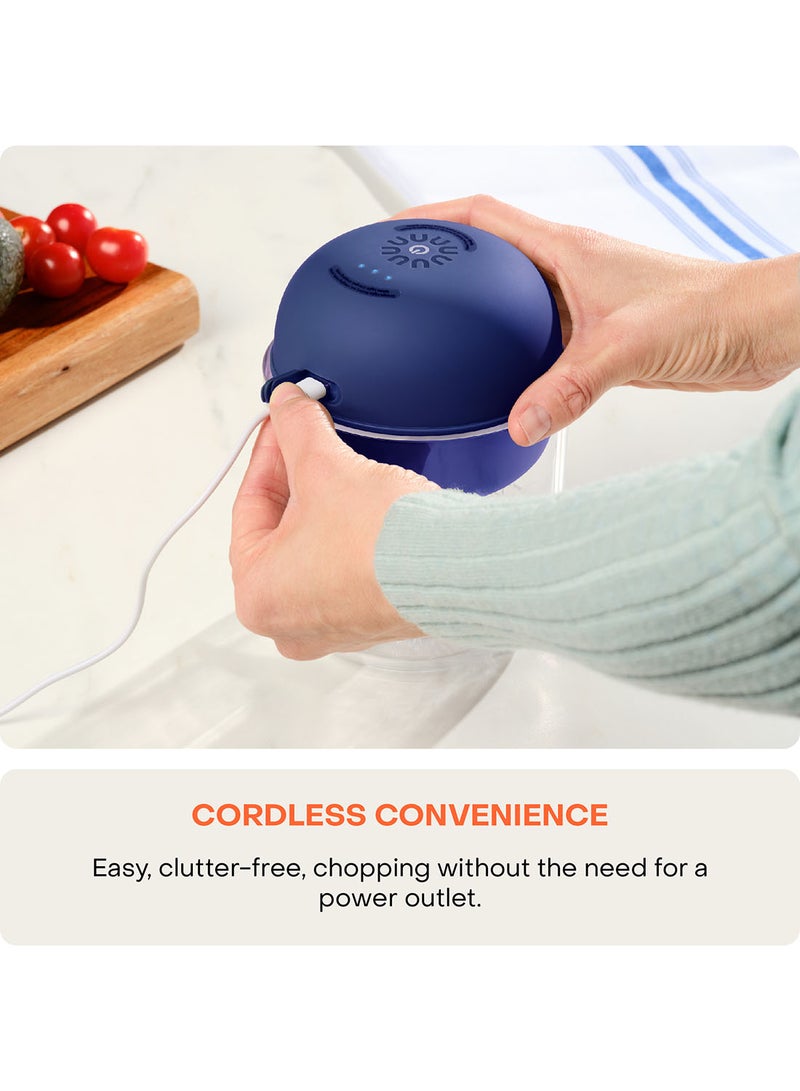 nutricook Choppi Cordless Rechargeable Chopper, Pulse And Steady Modes, BPA Free Tritan Cup, 4000 mAh Battery, SS 304 Quad Blade, Designed In California 500 ml 220 W CH600B-ME Blue - Image 5