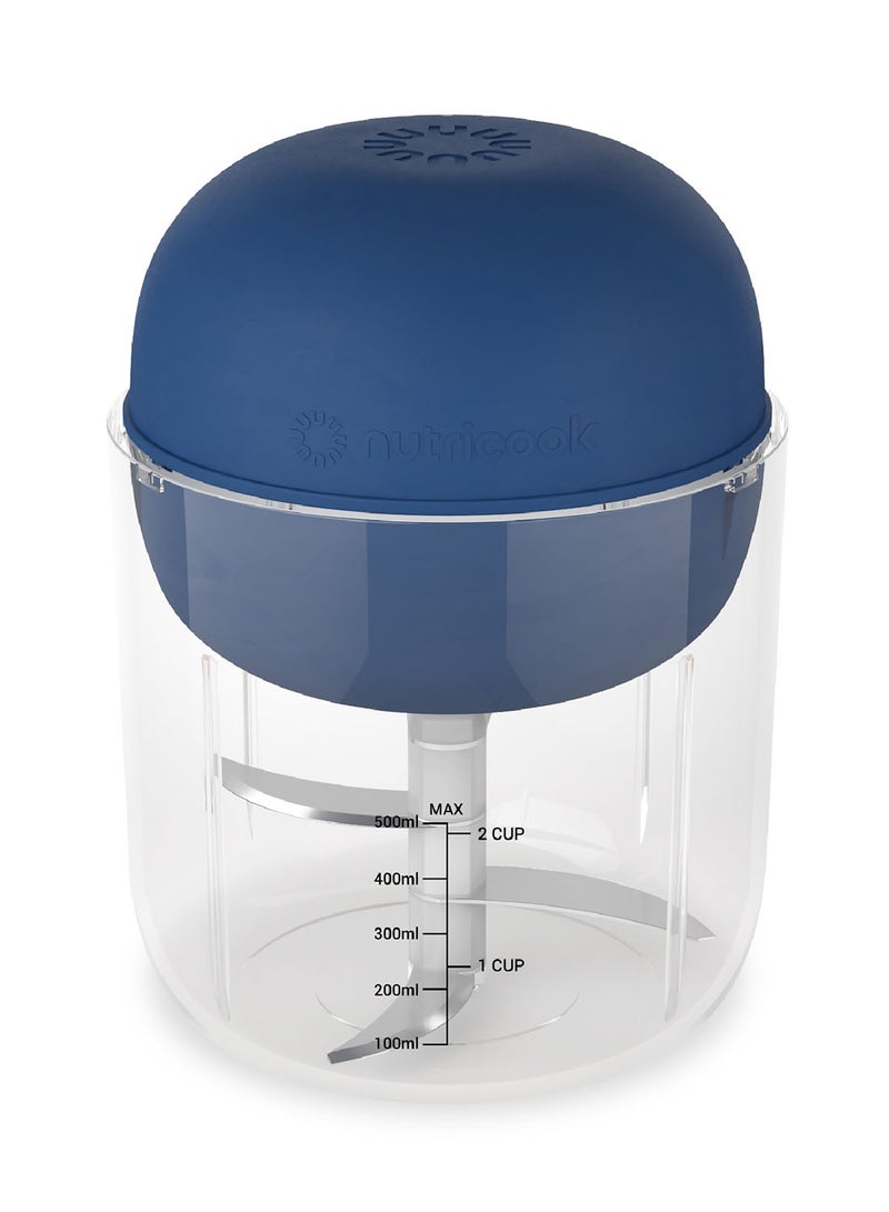 nutricook Choppi Cordless Rechargeable Chopper, Pulse And Steady Modes, BPA Free Tritan Cup, 4000 mAh Battery, SS 304 Quad Blade, Designed In California 500 ml 220 W CH600B-ME Blue - Image 1
