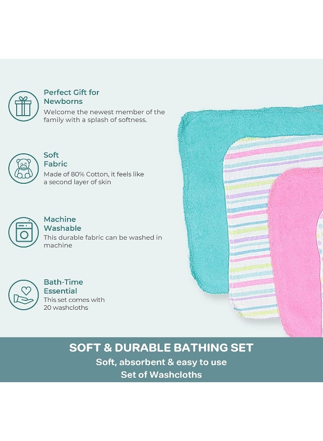 Spasilk مجموعة مناديل سباسيليك للأطفال حديثي الولادة، مجموعة مناشف تيري ناعمة، عبوة من 20، أكوا - Image 4