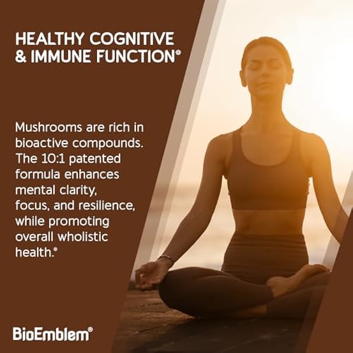 BioEmblem Mushroom Complex - 10:1 Strength and 7 Species - Lions Mane, Reishi, Cordyceps, Chaga, Maitake, Shiitake Mushroom Supplement - Immunity, Energy & Focus, Brain - Non-GMO, Vegan - 90 Caps - Image 4