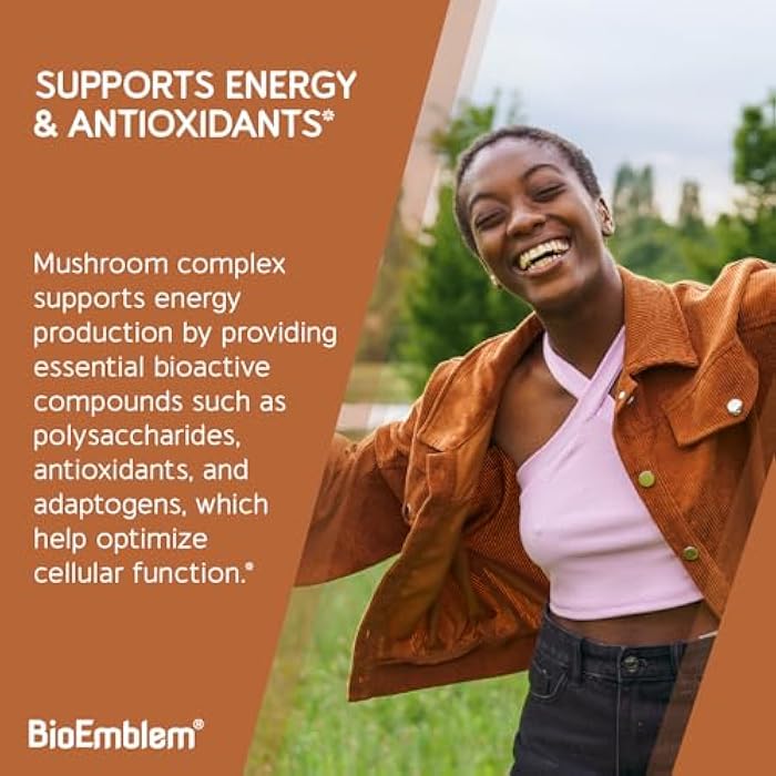 BioEmblem Mushroom Complex - 10:1 Strength and 7 Species - Lions Mane, Reishi, Cordyceps, Chaga, Maitake, Shiitake Mushroom Supplement - Immunity, Energy & Focus, Brain - Non-GMO, Vegan - 90 Caps - Image 3