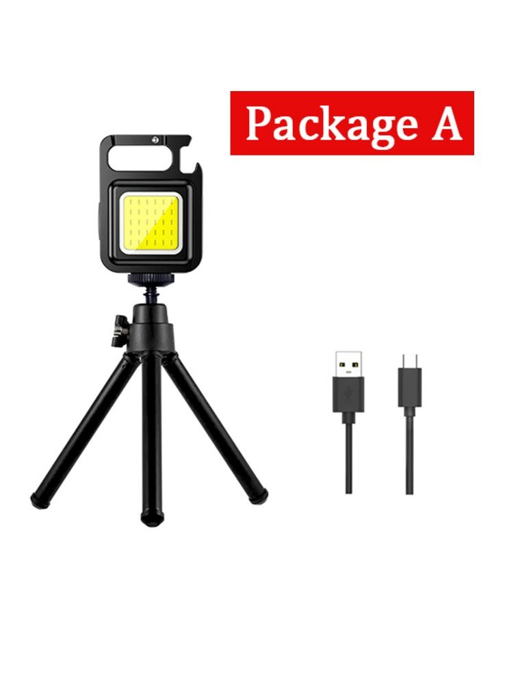 Mini Flashlight, 800 Lumens COB Bright Rechargeable Keychain Flashlights, 4 Light Modes Portable Pocket Light with Folding Bracket Bottle Opener and Magnet Base for Camping Fishing Walking With STAND - Image 1