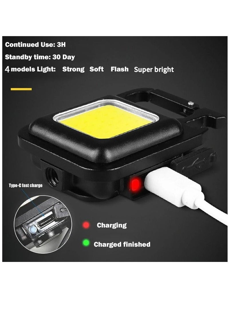 Mini Flashlight, 800 Lumens COB Bright Rechargeable Keychain Flashlights, 4 Light Modes Portable Pocket Light with Folding Bracket Bottle Opener and Magnet Base for Camping Fishing Walking With STAND - Image 5