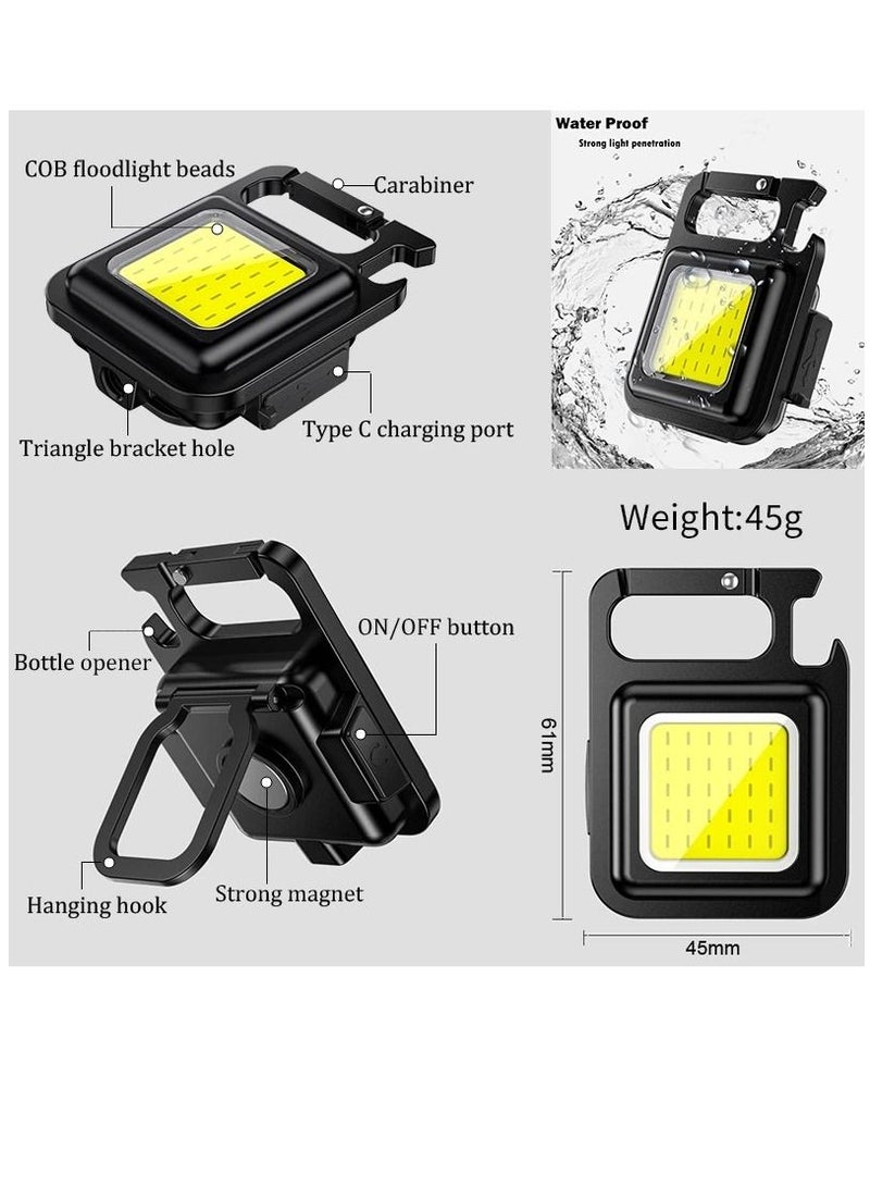 Mini Flashlight, 800 Lumens COB Bright Rechargeable Keychain Flashlights, 4 Light Modes Portable Pocket Light with Folding Bracket Bottle Opener and Magnet Base for Camping Fishing Walking With STAND - Image 4