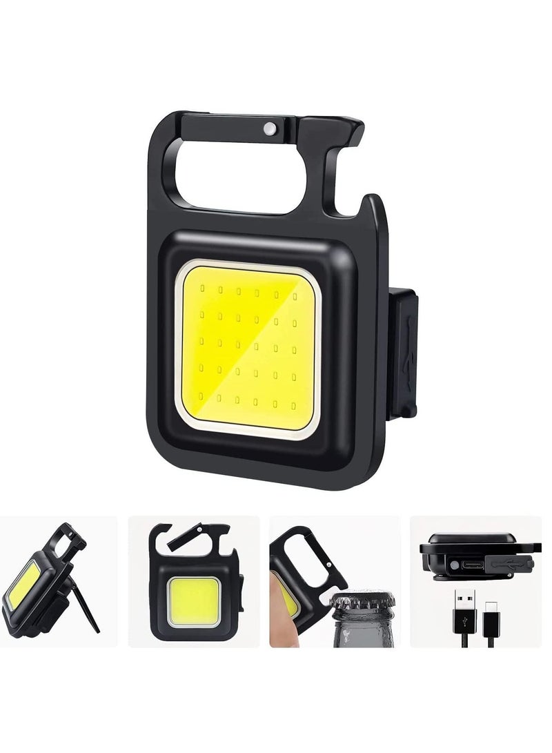 Mini Flashlight, 800 Lumens COB Bright Rechargeable Keychain Flashlights, 4 Light Modes Portable Pocket Light with Folding Bracket Bottle Opener and Magnet Base for Camping Fishing Walking With STAND - Image 2