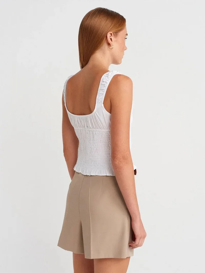 Dilvin DILVIN Fitted Crop Sleeveless Tie-Front Blouse