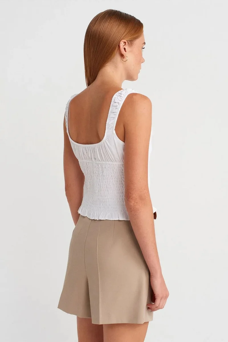 ديلفين DILVIN Fitted Crop Sleeveless Tie-Front Blouse